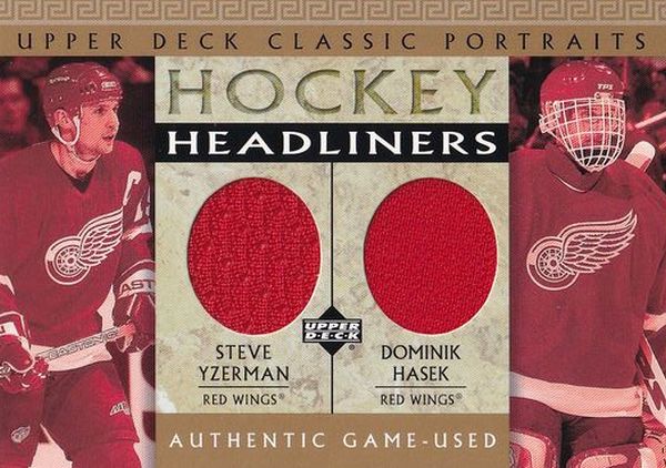 jersey karta YZERMAN/HAŠEK 02-03 UD Classic Portraits Hockey Headliners číslo YH